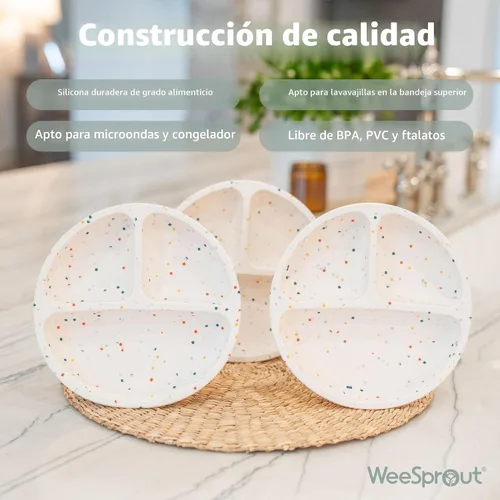 Miniatura 5 de WeeSprout - Platos de succión para bebés y niños pequeños con tapas, 100% silicona, diseño dividido para comedores selectivos, aptos para microondas