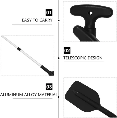 Miniatura 8 de LIOOBO Telescopic Kayak Paddle - 2Pcs Plastic Aluminum Canoe Oar, Boating Accessories River Tubing Paddles Negro