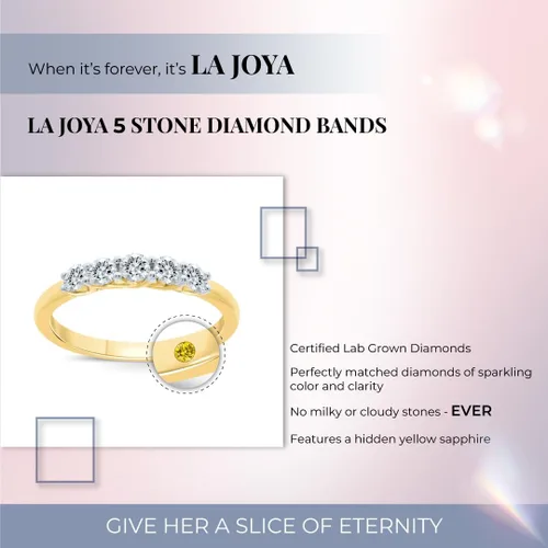 Miniatura 3 de Lab Grown Five Stone Diamond Rings for Women 10K Solid Yellow and White Gold Certified 14-1 CT. TW. Diamond Anniversary Bands and Wedding Rings