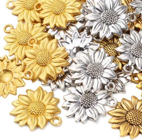 Miniatura 4 de BronaGrand 60pcs Sunflower Pendant Charms Alloy Sunflower Bead Charms Flower Charms Pendants Craft Supplies for DIY Jewelry Earrings Necklace