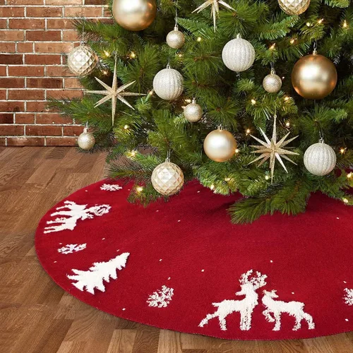 Miniatura 8 de Dremisland Falda de Árbol de Navidad, Falda de Árbol de Punto Trenzado Tejido Grueso Rústico para Decoración Navideña - Alce 3D y Árbol de Navidad