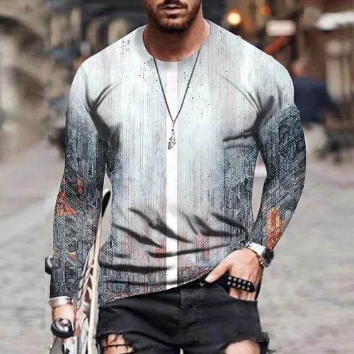 Miniatura 3 de Fashion T-Shirts for Men Long Sleeve Casual Pullover Blouse Classic Fit Basic Tops Graphic Print Round Neck Shirts