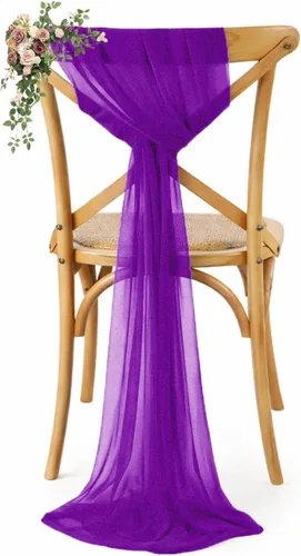 Miniatura 39 de VDS Paquete de 25, Rojo Manzana, Lazos de Gasa para Sillas con Bordado de Chiffon, Funda para Silla con Moño en la Parte Posterior, Ideal