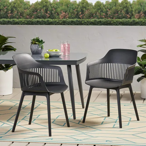 Miniatura 2 de Christopher Knight Home Silla de comedor al aire libre Ladonna de polipropileno (juego de 2), color negro