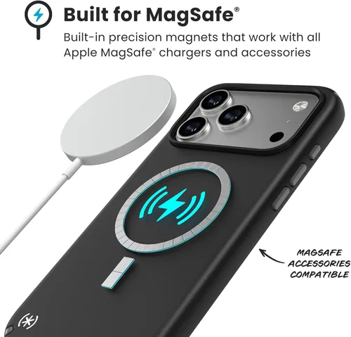 Miniatura 9 de Speck PRESIDIO2 PRO - Funda para iPhone 17, compatible con MagSafe, funda protectora delgada, color negro/gris pizarra/blanco