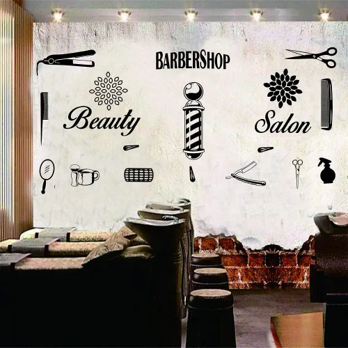 Miniatura 4 de Peluquería salón de belleza barbería calcomanía de pared arte vinilo afeitadora pin set de calcomanías decorativas herramientas de peluquería