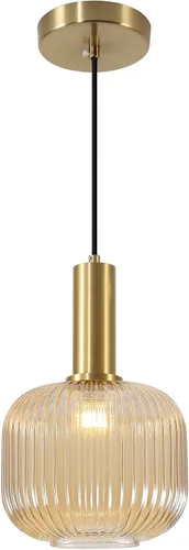 Miniatura 18 de KCO Lighting Lámpara Colgante Mini de Cristal Ahumado, Accesorio de Iluminación de 1 Luz Oro Cepillado, Luces Colgantes para Isla de Cocina