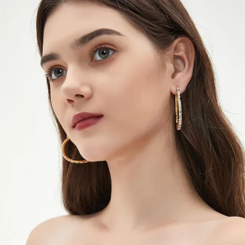Miniatura 3 de G&GEMSJEW Gold Big Heart Earrings Women Colorful Cubic Zirconia Big Hoops Earrings 18K Gold Plated Heart-shaped CZ Heart Crystal Earrings