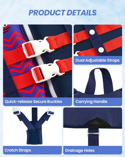 Miniatura 4 de Gogokids Chaleco de natación para niños de 2-3-4-5-6-7-8-9 años, flotadores de piscina para niños de 30-50-70 libras, flotabilidad para niños