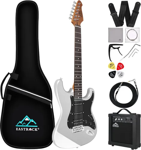 Miniatura 15 de EASTROCK Kit de guitarra eléctrica de tamaño completo de 39 pulgadas para principiantes con amplificador de 10 W, bolsa, cejilla, correa