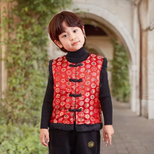 Miniatura 8 de Mud Kingdom Chaleco de forro polar para niños con forro cálido tradicional chino con botones de Año Nuevo