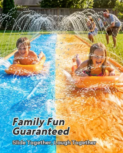 Miniatura 5 de Spring Water Tobogán acuático para patio trasero de niños, 17 pies x 3 carriles de carreras, toboganes de agua deslizantes con aspersor para edades