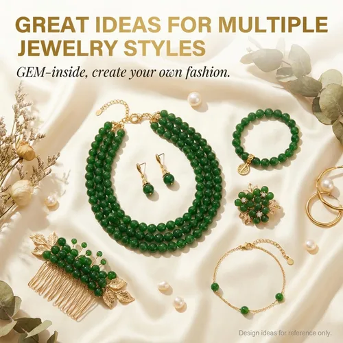Miniatura 4 de GEM-Inside Cuentas sueltas de jade verde natural de 3 mm de Taiwán para fabricación de joyas DIY, cuentas pequeñas espaciadoras de 38 cm Jade verde