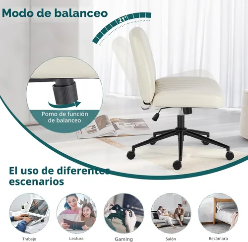 Miniatura 8 de OLIXIS Silla Criss Cross con Ruedas Silla de Escritorio de Oficina y Tocador con Patas Cruzadas Anchas Silla de Tela Cómoda Sin Brazos Ajustable