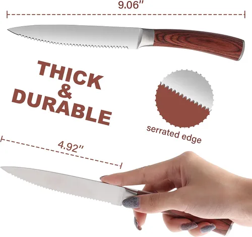 Miniatura 2 de LUVCOSY Juego de cuchillos para carne estilo Laguiole de 6, juego de cuchillos para carne sin dientes con mango de madera de olivo, cuchillos