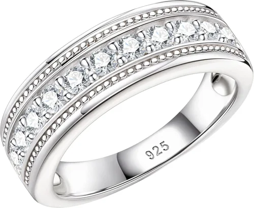 SweetJew Anillo de boda para hombre, plata de ley 925, anillo de boda para él, 1 quilates, 11, redondo, 5A, circonita cúbica, anillos de promesa