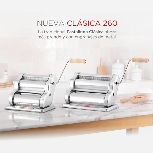 Miniatura 9 de PASTALINDA Máquina para hacer pasta Classic 260, rodillos de 10.2 in de ancho, 9 posiciones de grosor, 2 posiciones de corte, acero inoxidable, Lila