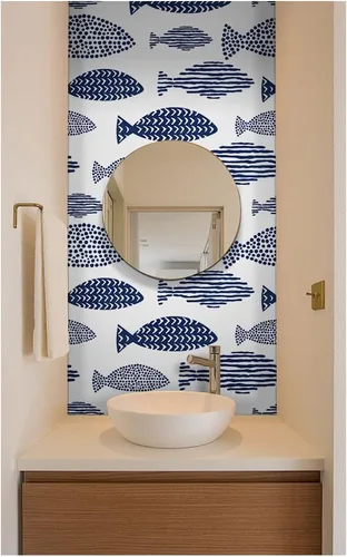 Miniatura 5 de HAOKHOME Papel tapiz autoadhesivo para despegar y pegar, diseño abstracto de peces costeros, enrejado del mundo submarino, papel de contacto