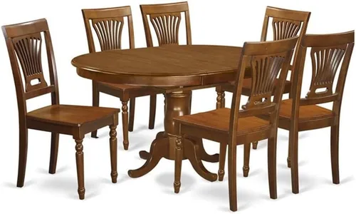 East West Furniture POPL7-SBR-W - Juego de 7 piezas compuesto por una mesa ovalada de madera con hoja de mariposa y 6 sillas de comedor, 42 x 60