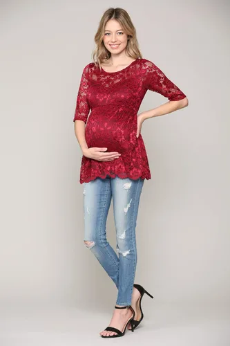 Miniatura 5 de HELLO MIZ Blusa de maternidad de encaje floral para mujer