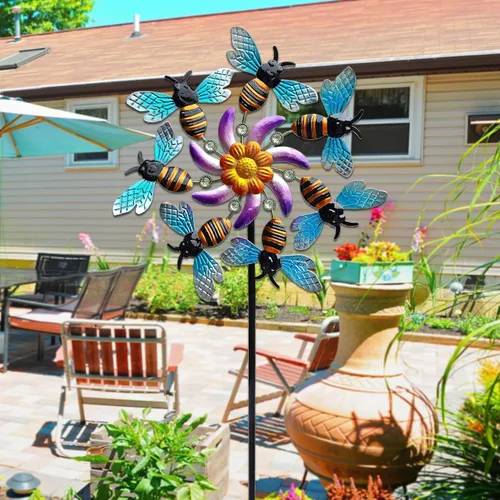Miniatura 7 de COOZZYHOUR Molino de viento de abeja de 39 pulgadas, estaca de metal para jardín, molino de viento, escultura de viento, decoración artística