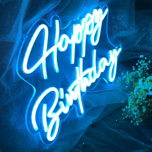 Miniatura 4 de Letrero de neón de feliz cumpleaños, reutilizable, luz LED azul de neón, decoración de fiesta de cumpleaños, funciona con USB, decorativo para telón