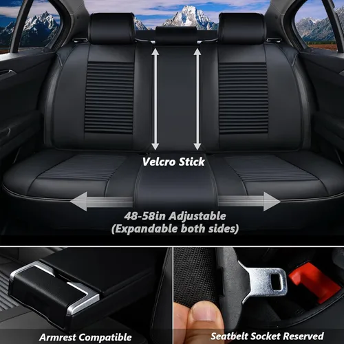 Miniatura 4 de Coverado Juego completo de fundas de asiento de automóvil negras de cuero, impermeables, delanteras y traseras, accesorios de auto, de ajuste Negro