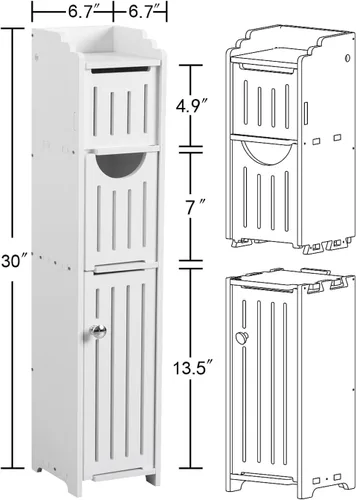 Miniatura 2 de AOJEZOR Gabinete de almacenamiento de baño: gabinete de almacenamiento de baño pequeño - Soporte de papel higiénico apto para Mega Roll, Blanco