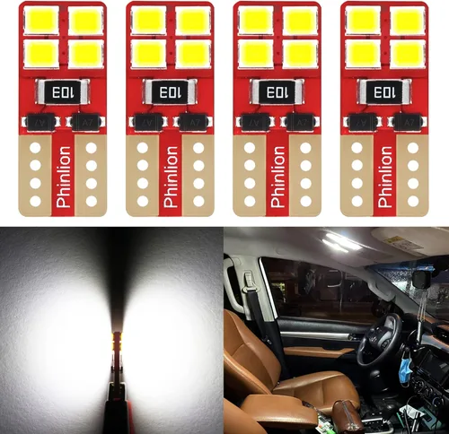 Miniatura 13 de PHINLION 12V T10 168 194 Bombillas LED amarillas ámbar, súper brillantes, miniatura 2835 8-SMD, cuña 12961 12396 para luces interiores de coche