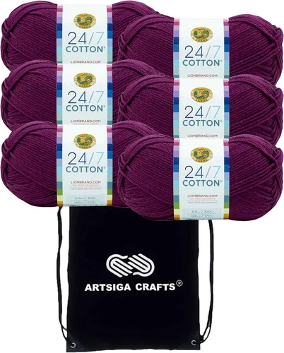 Miniatura 25 de Lion Brand 24/7 Algodón Rosa 761-101 (3 carretes - mismo lote de tinte) Hilado medio #4 de algodón para crochet y tejer con bolsa de proyecto