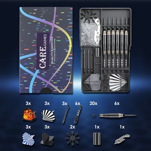 Miniatura 6 de Juego de dardos de punta de acero 0.85 oz con estuche de transporte y accesorios adicionales, negro/azul/verde