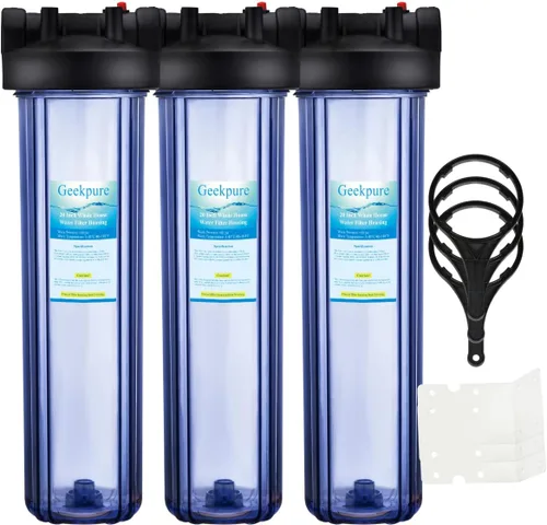 Miniatura 7 de Geekpure Carcasa transparente de filtro de agua para toda la casa de 20 pulgadas con soporte de llave de 4.5 x 20 pulgadas, puerto de latón NPT de 1