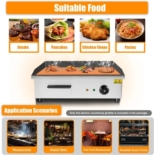 Miniatura 9 de Plancha eléctrica antiadherente de 3000 W, parrilla termostática de doble control de 572 °F/572.0 °F con disyuntor de sobrecarga, parrilla