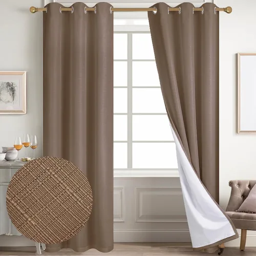 Miniatura 39 de Diraysid Cortinas 100% opacas de lino beige para dormitorio, con ojales, aislamiento térmico, cortinas de oscurecimiento de habitación