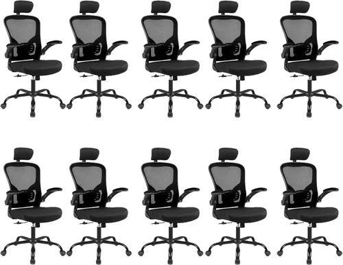 Paquete de 10 sillas ergonómicas de oficina con reposacabezas ajustables 3D, sillas de escritorio de malla para oficina en casa con soporte lumbar y
