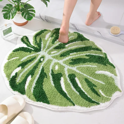Miniatura 9 de Panstar Green Leaf - Tapete de baño con planta de plátano grande, antideslizante, absorbente, bonita en forma de palma, alfombra de ducha de felpa