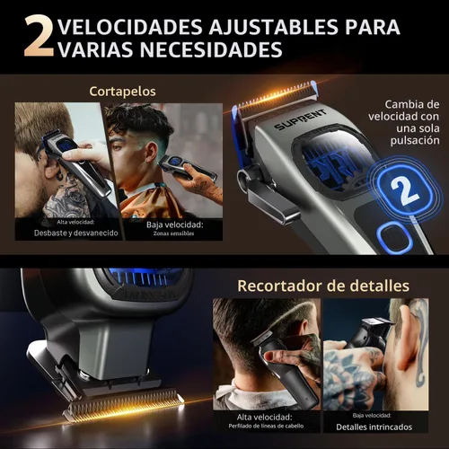 Miniatura 6 de SUPRENT Cortapelos Profesionales para Hombres, juego de cortapelos inalámbricos y recortadora de corte al ras, kit de corte de pelo con velocidad