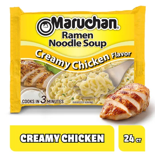 Miniatura 3 de Maruchan Ramen Fideos instantáneos sabor a pollo cremoso, comidas listas para comer, 3 oz, 24