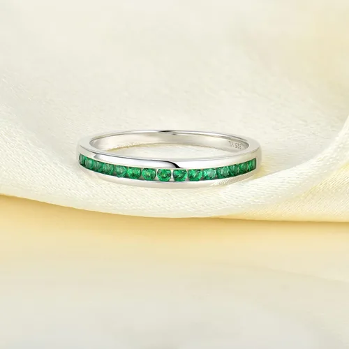 Miniatura 6 de YL Anillo apilable de plata de ley 925 con halo de piedras natales para mujeres
