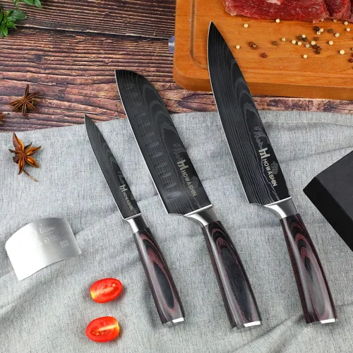 Miniatura 2 de Juego de cuchillos de cocina de acero inoxidable alemán, 3 piezas, cuchillo de chef de alto carbono, mango ergonómico de madera