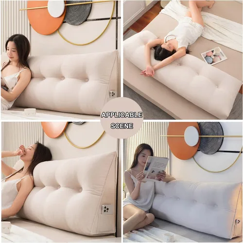 Miniatura 6 de Cojín triangular grande para cabecero de lectura, almohada para reposo en cama, respaldo triangular, respaldo de forro polar, soporte de Beige