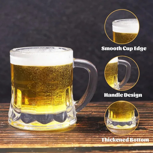 Miniatura 3 de ZZYFGH Paquete de 6 mini vasos de chupito de cerveza con asa, mini tazas de cerveza transparentes de base pesada, 1.8 onzas, tequila, vodka, ideal