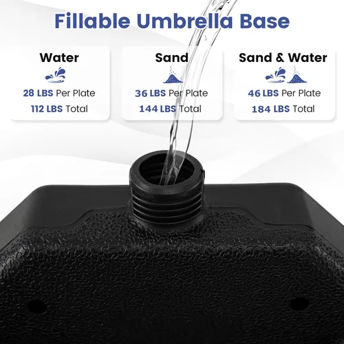 Miniatura 3 de Giantex Base de paraguas acodada de 184 libras, 4 piezas de base con soporte para paraguas, picos de fácil llenado, 4 pines de conexión, asas