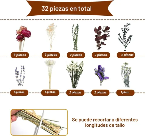 Miniatura 4 de Ramo de flores secas naturales, arreglos florales DIY de 17" con eucalipto, flor de paja y lavanda, decoraciones rústicas bohemias para centros
