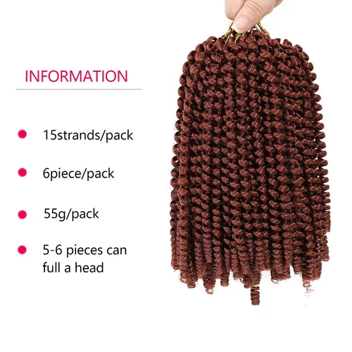 Miniatura 3 de Cabello trenzado de resorte de 8 pulgadas, 6 paquetes de cabello trenzado de resorte para trenzas de mariposa, extensiones de cabello suave de fibra