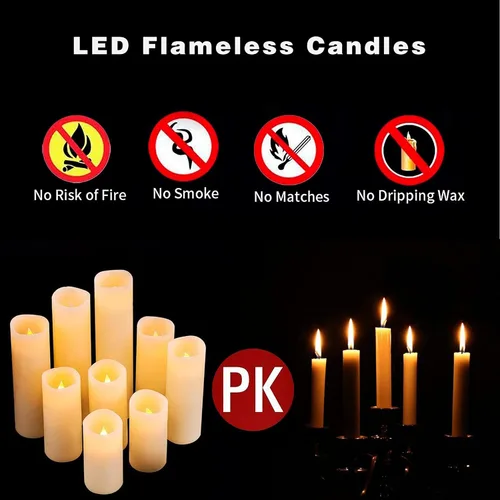 Miniatura 4 de OSHINE Vela LED sin llama, funciona con pilas, juego de 9 pilares parpadeantes con control remoto de 10 teclas y temporizador de 24 horas, velas