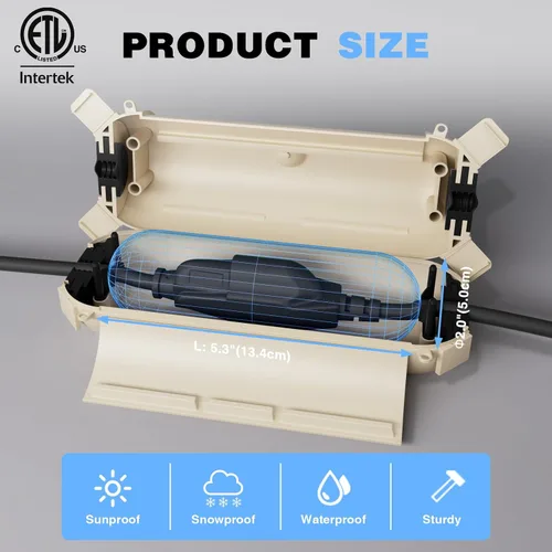 Miniatura 3 de Flemoon [Paquete de 3] Cubierta de cable de extensión para exteriores, impermeable, resistente a la intemperie, caja de conexión eléctrica