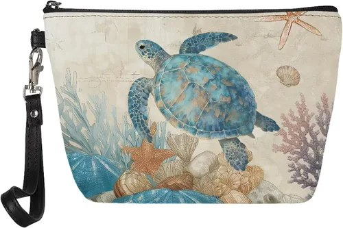 Miniatura 23 de Howilath Abstract Art Cat Cosmetic Pouch for Women PU Leather Toiletry Storage Bag Trapezoid Makeup Bags with Wrist Strap
