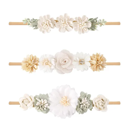 Miniatura 10 de Diadema floral de nailon para bebé, 3 piezas, accesorios para el cabello, regalo para niñas (31#)