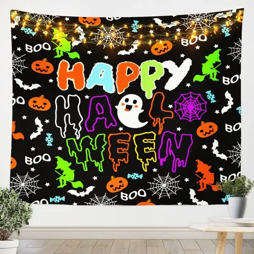 Miniatura 14 de Feelyou Halloween Wall Art for Bedroom Living Room Cartoon Ghost Tapestry Decoration for Kids Boys Girls Red Tapestry Wall Hanging Ghost Festival
